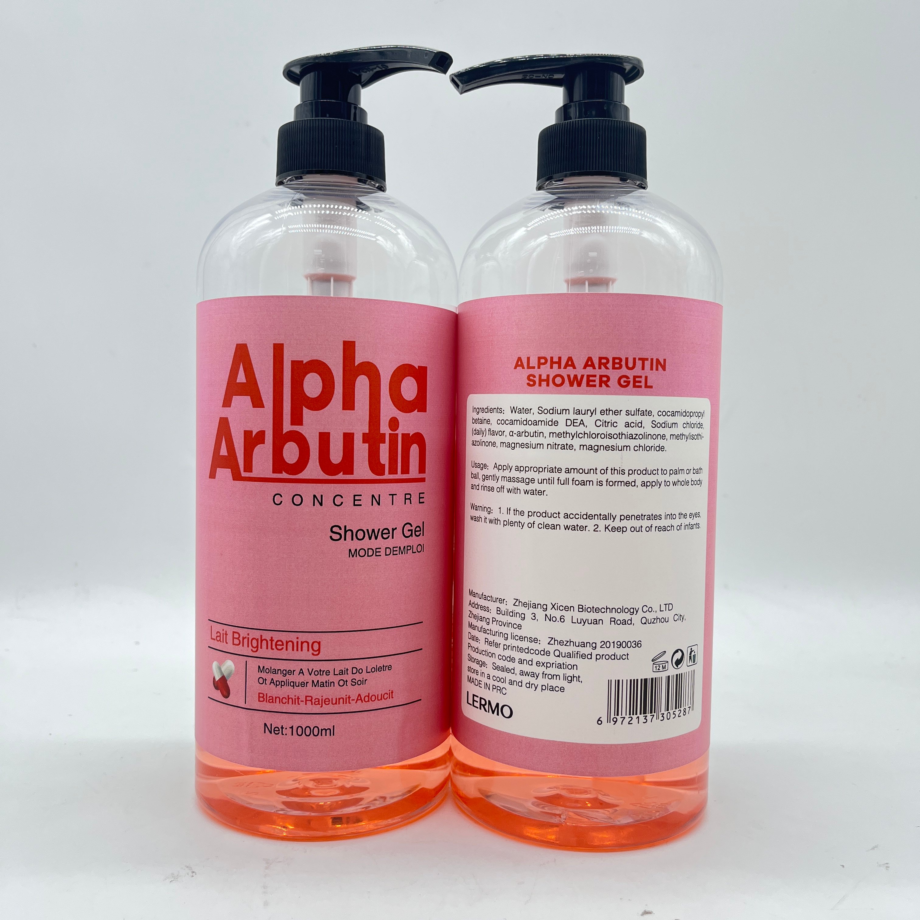 LERMO 1000ml wholesale Alpha Arbutinin Body Wash whitening Moisturizing Shower Gel Smooth Skin Care Body Wash