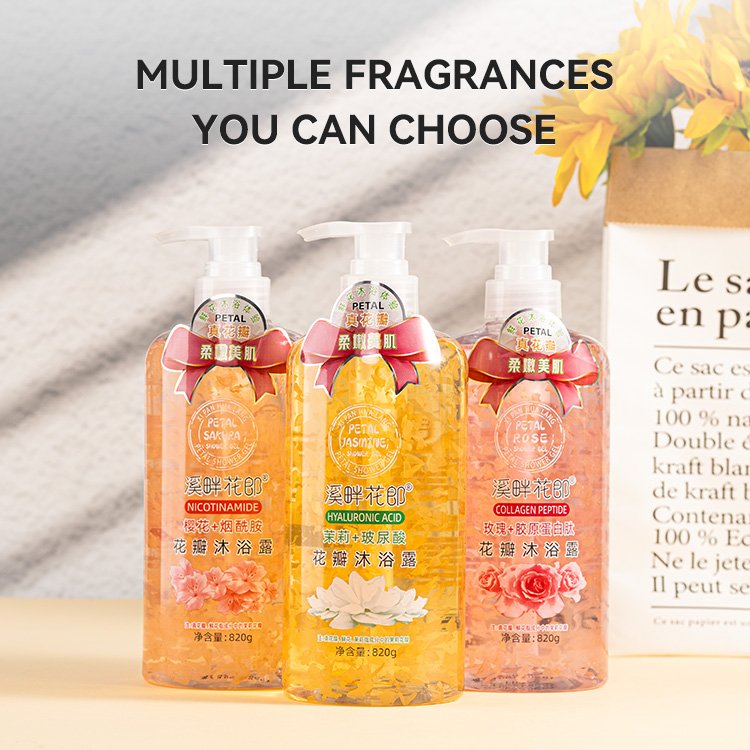 Body Wash Women Moisturizing, Shower Gel With Pump Natural Body Wash With Real Rose Petals Deep Moisture For Dry Skin