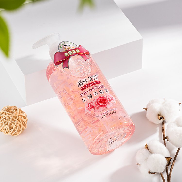 Body Wash Women Moisturizing, Shower Gel With Pump Natural Body Wash With Real Rose Petals Deep Moisture For Dry Skin