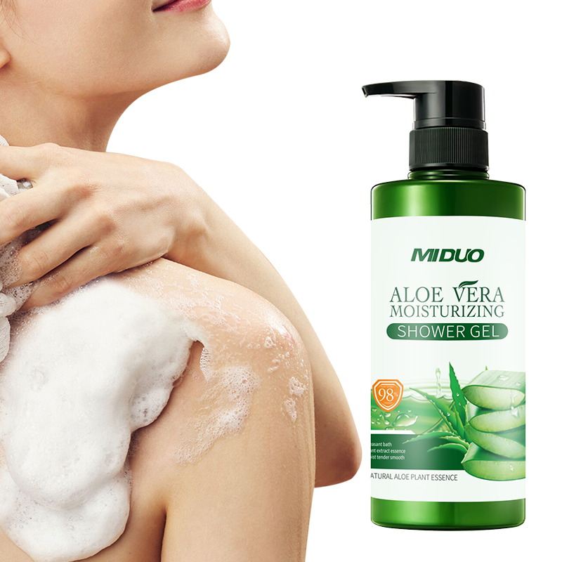 OEM Factory Wholesales Free Sample 500ML Aloe Vera Cleansing Anti Bacterial Whitening Shower Scrub Body Wash Shower Bath Gel