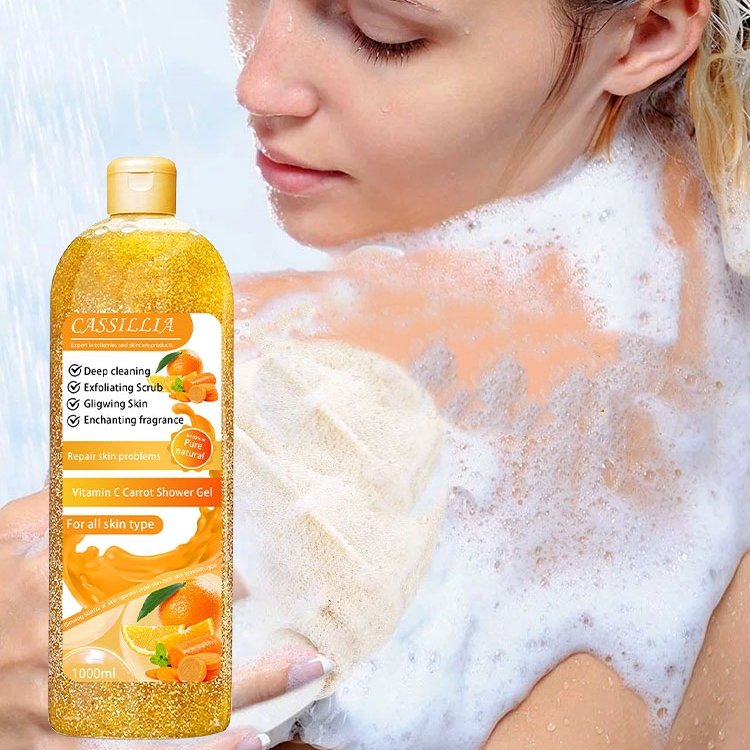 Natural Organic Wholesale Private Label Vitamin C Carrot Shower Gel For Skin Exfoliating Scrub Lightening Body Wash Liquid Soap