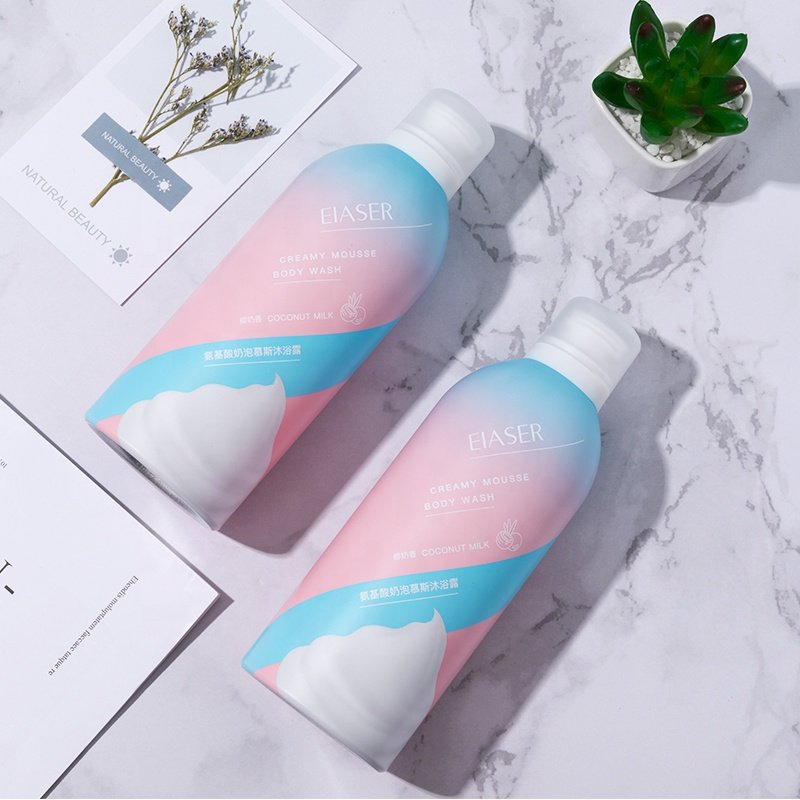 Private Label Organic Amino Acid Coconut Milk Body Wash Rich Bubble Cleaning Moisturizing Soften Skin Foam Mousse Shower Gel