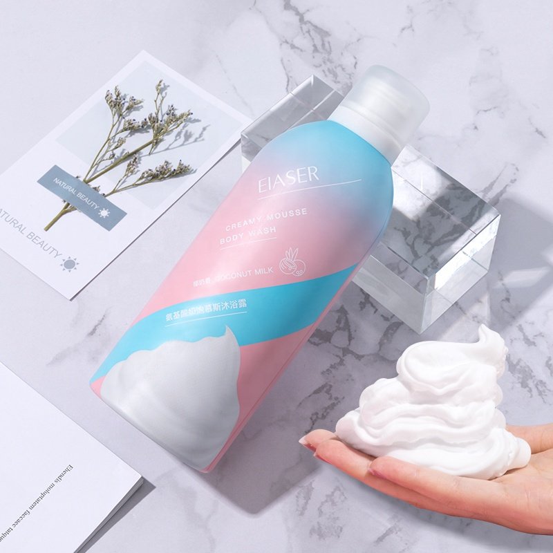 Private Label Organic Amino Acid Coconut Milk Body Wash Rich Bubble Cleaning Moisturizing Soften Skin Foam Mousse Shower Gel
