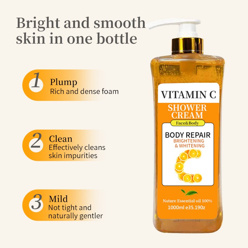 wholesale 1000ml vitamin C kojic acid body wash, gentle cleansing and exfoliating moisturizing and whitening body wash