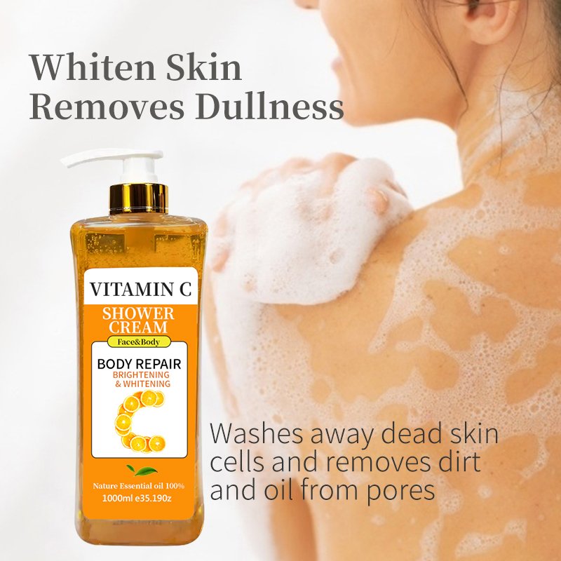 wholesale 1000ml vitamin C kojic acid body wash, gentle cleansing and exfoliating moisturizing and whitening body wash