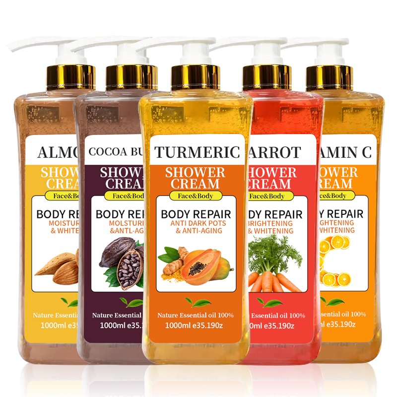 wholesale 1000ml vitamin C kojic acid body wash, gentle cleansing and exfoliating moisturizing and whitening body wash