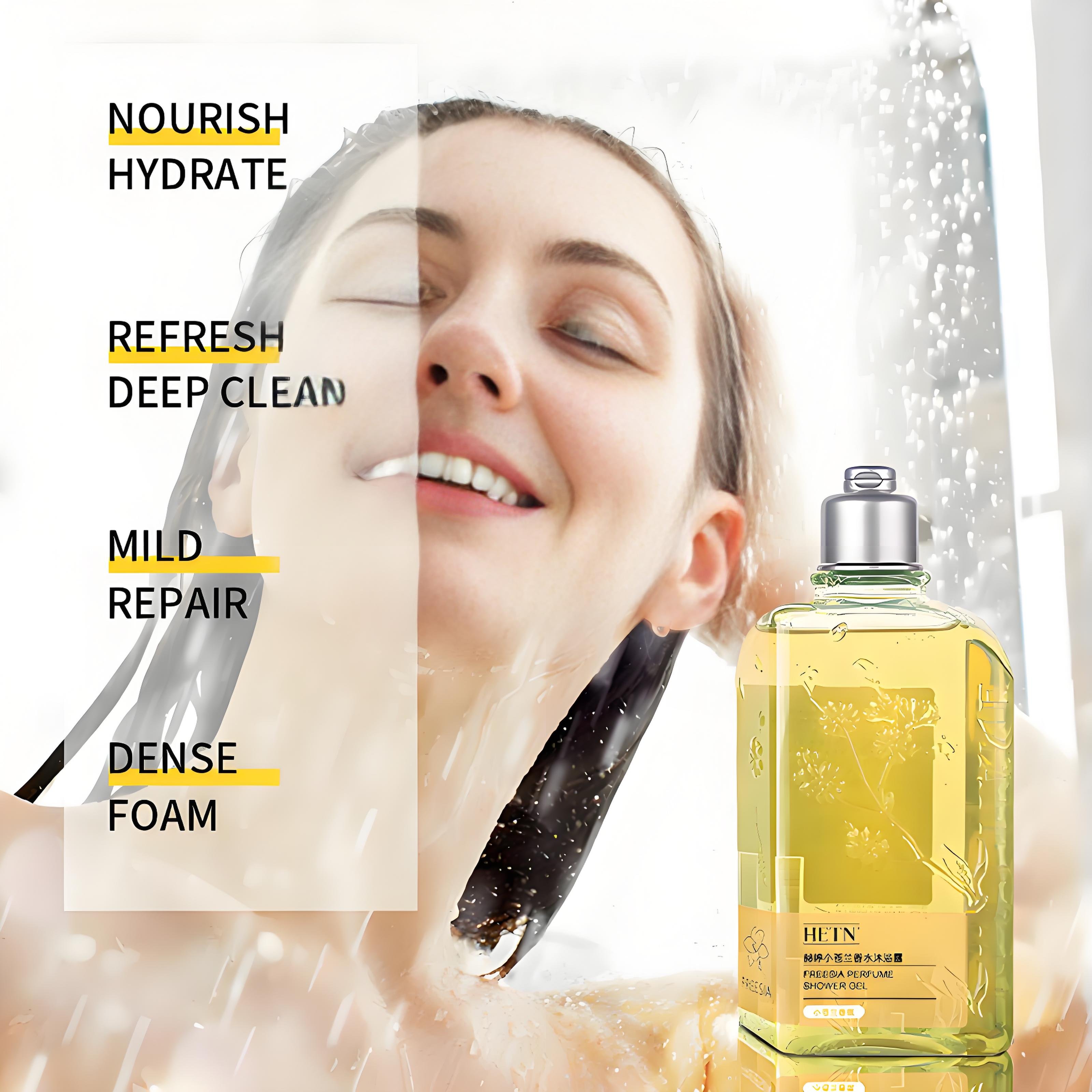 OEM Best Sell 270ml elegant fragrance lasting fragrance Freesia perfume shower gel for deep cleaning skin care products
