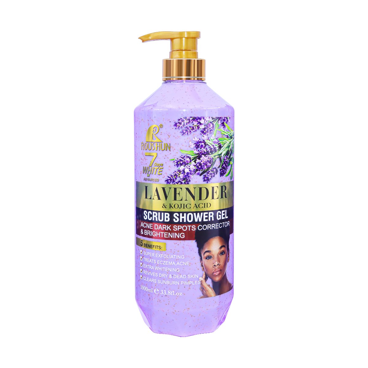 ROUSHUN Body Wash 7 Days Whitening Lavender Exfoliating Bleaching Bath Shower Gel