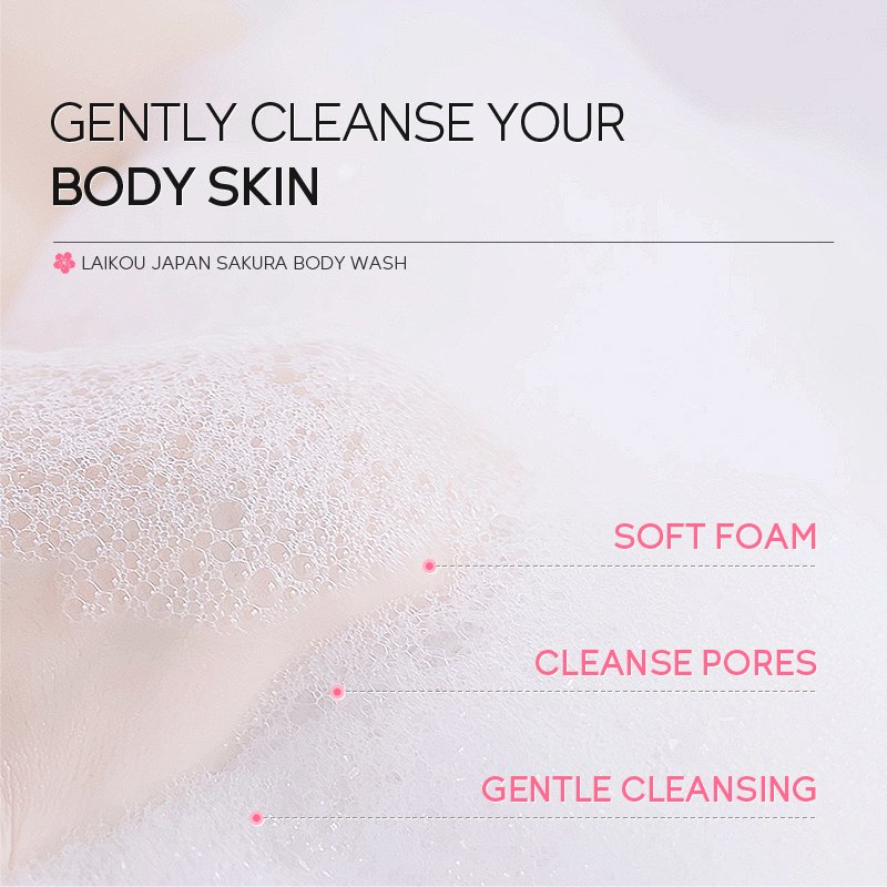 Laikou sakura smoothing gentle cleansing organic body wash liquid soap brightening travel bulk mini shower gel
