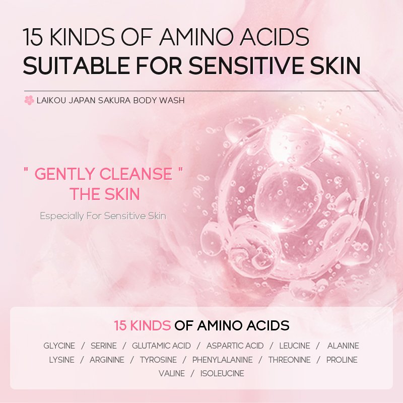 Laikou sakura smoothing gentle cleansing organic body wash liquid soap brightening travel bulk mini shower gel