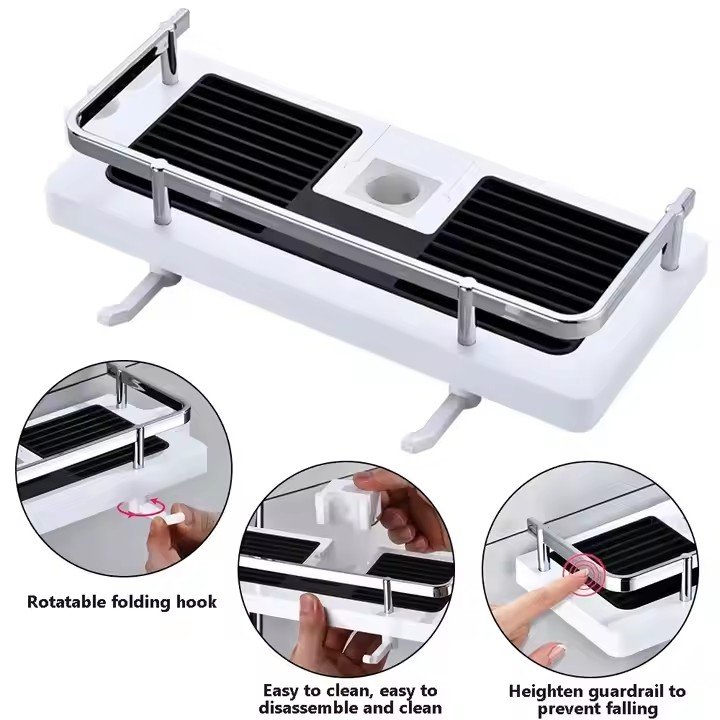 Bathroom Shower Storage Rack Organizer No Drilling Lifting Rod Shower Head Holder Shower Gel Shampoo Tray Holder Pole Shelves