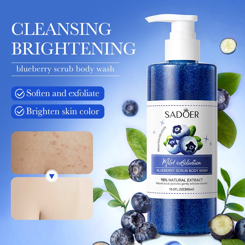 OEM SADOER Private Label Natural Organic Body Wash Fruit Peach Vitamin C Extract Hydrating Lightening Whitening Scrub Shower Gel