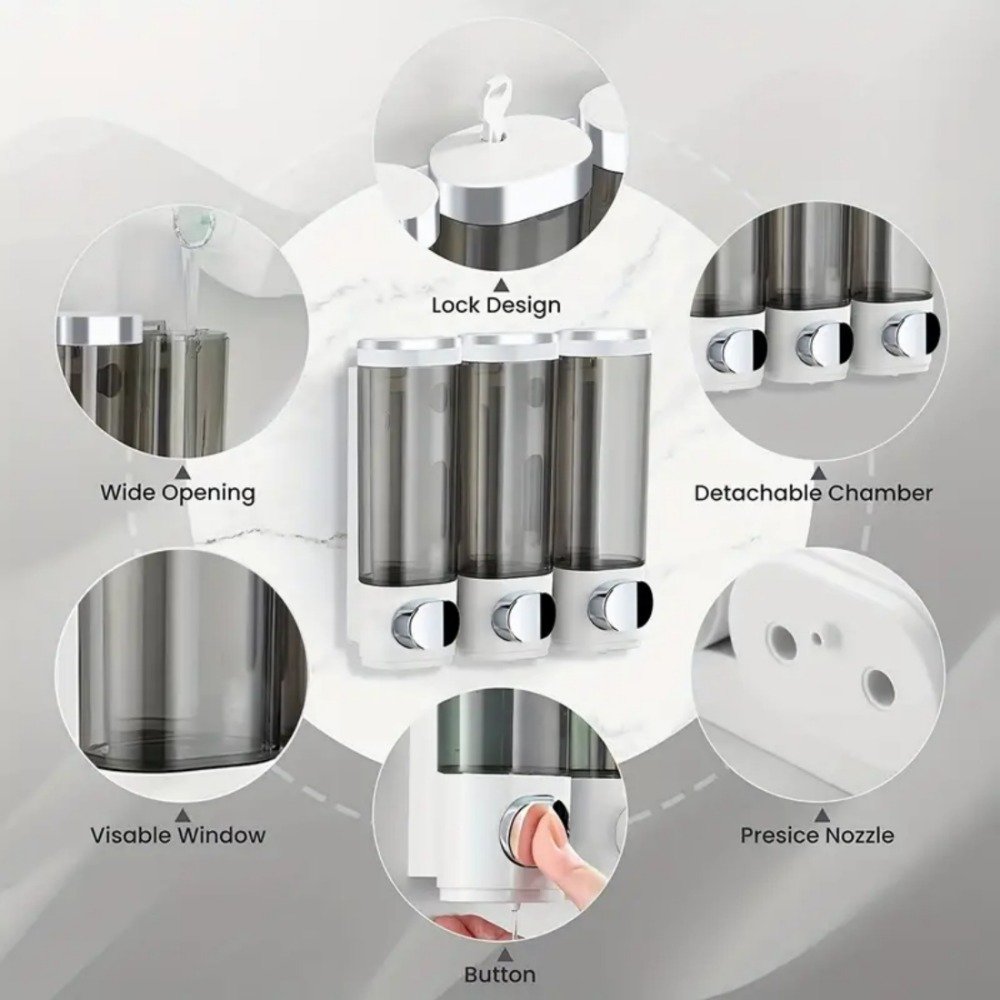 Wall Mounted Soap Dispenser Set - Effortless Hand Press, 300ml Shampoo & Shower Gel Ready, Modern Bathroom Accessories