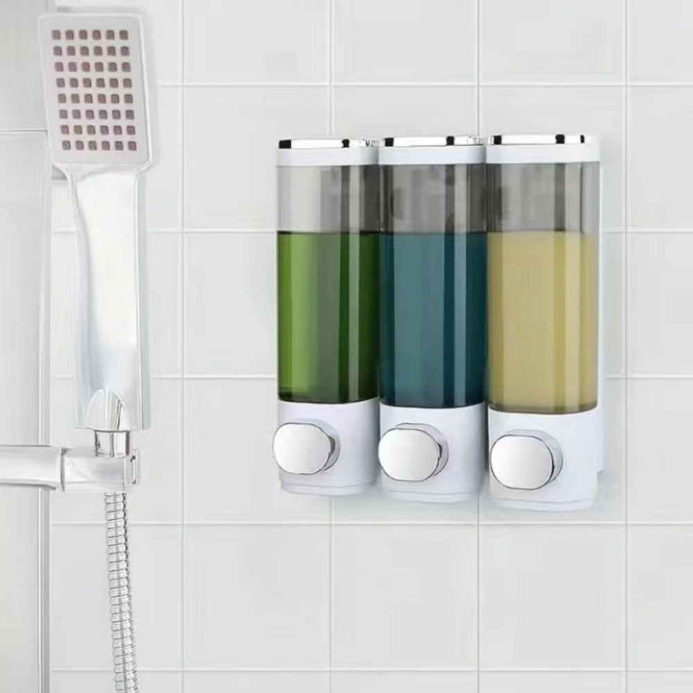Wall Mounted Soap Dispenser Set - Effortless Hand Press, 300ml Shampoo & Shower Gel Ready, Modern Bathroom Accessories