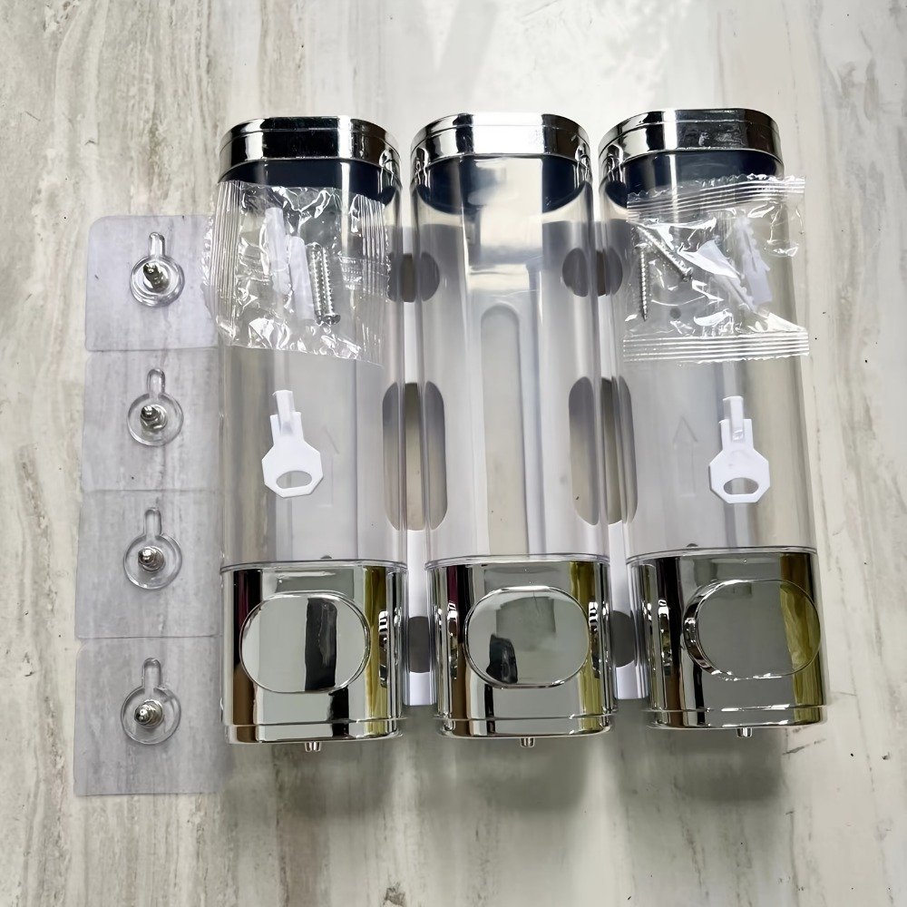 Wall Mounted Soap Dispenser Set - Effortless Hand Press, 300ml Shampoo & Shower Gel Ready, Modern Bathroom Accessories