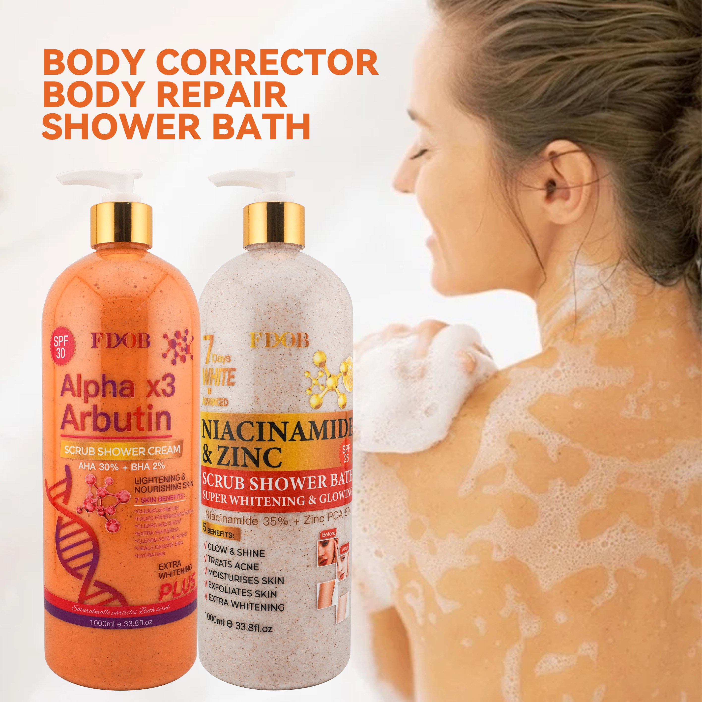 Private Label Orange Papaya Lemon Vitamin C & Retinol Whitening Exfoliating Moisturizing Organic Body Scrub Shower Gel