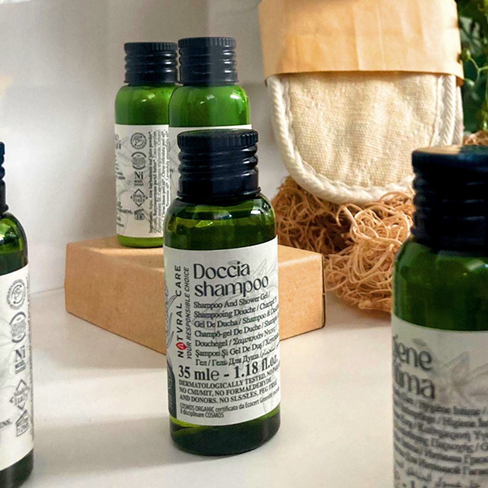 Cosmos Organic Premium Luxury Hotel Essential Oil Made In Italy Amenities Shampoo Shower Gel Natural Care 35ml