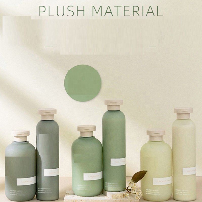 HDPE Packaging Green Plastic Shampoo Bottles Lotion Container Soft Touch Shower Gel Bottle 250ml 260ml 300ml 400ml 500ml
