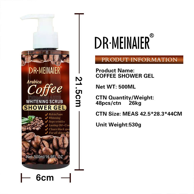 Organic Herbal Whitening Coffee Shower Gel 500ml Deep Cleansing Antioxidant Body Wash For Women Men