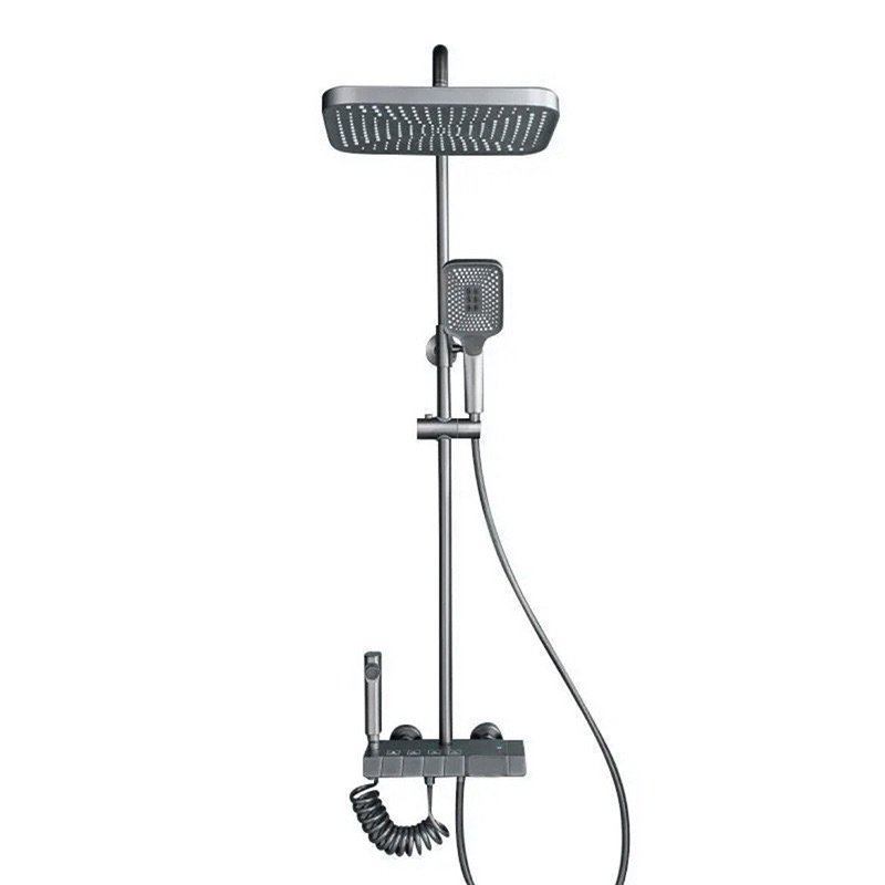 Black Gun Gray Piano Shower Set 4 Functions Rainfall Shower Head Bathroom plastic shower curtain System smart complete set