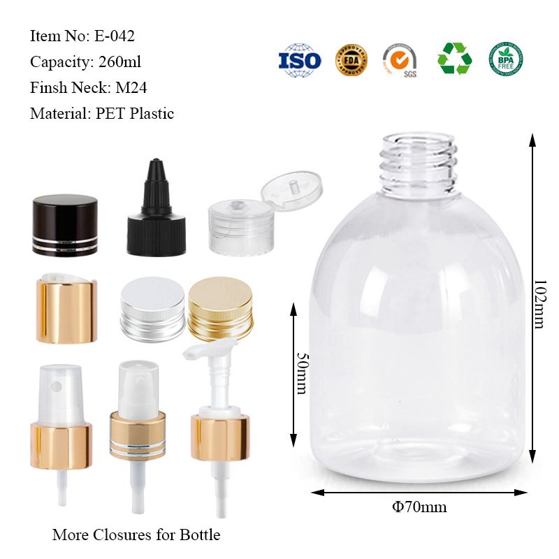 Clear PET Plastic Round Pump Bottle for Liquid Soap Hand Sanitizer - 250ml 500ml Transparent Shower Gel Body Wash Bottles