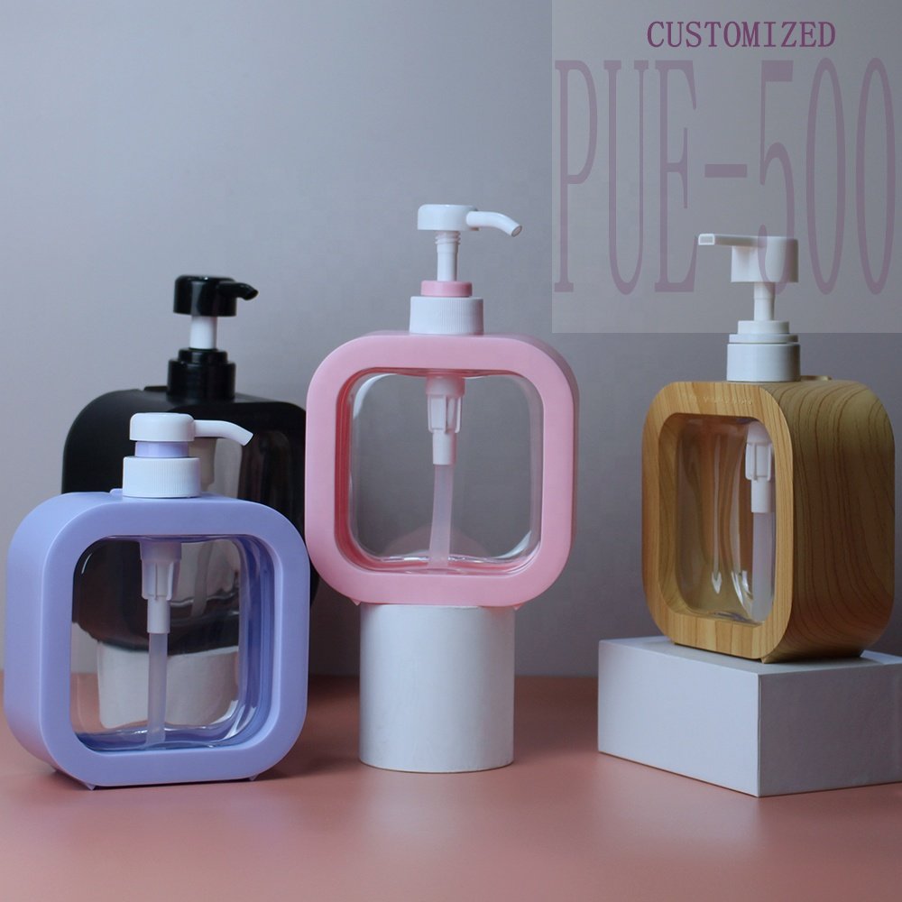 Wholesale lUXURY 500ml Body Lotion Bottle Plastic Cosmetic Container Square pink Shaped Liquid Soap Bottles Press Empty bottle
