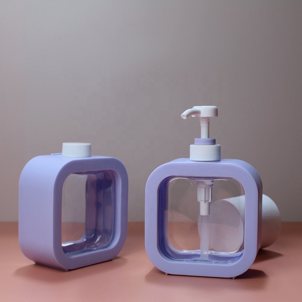 Wholesale lUXURY 500ml Body Lotion Bottle Plastic Cosmetic Container Square pink Shaped Liquid Soap Bottles Press Empty bottle