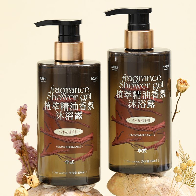 OEM Plant essential oil fragrance shower gel ebony rose and bergamot deep cleaning rich lathering moisturizing body wash