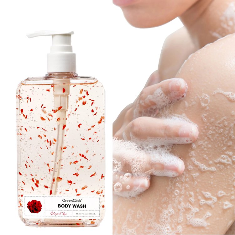 OEM Elegant Long Lasting Fragrance 330ml Natural Moisturizing Body Wash Gel with Petals