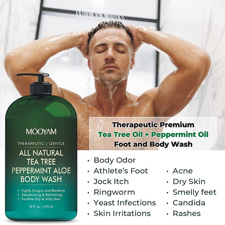 All Natural Tea Tree Mint Aloe Shower Gel Remove Body Odor Itching Eczema Athletes Men Body Wash Shower Gel