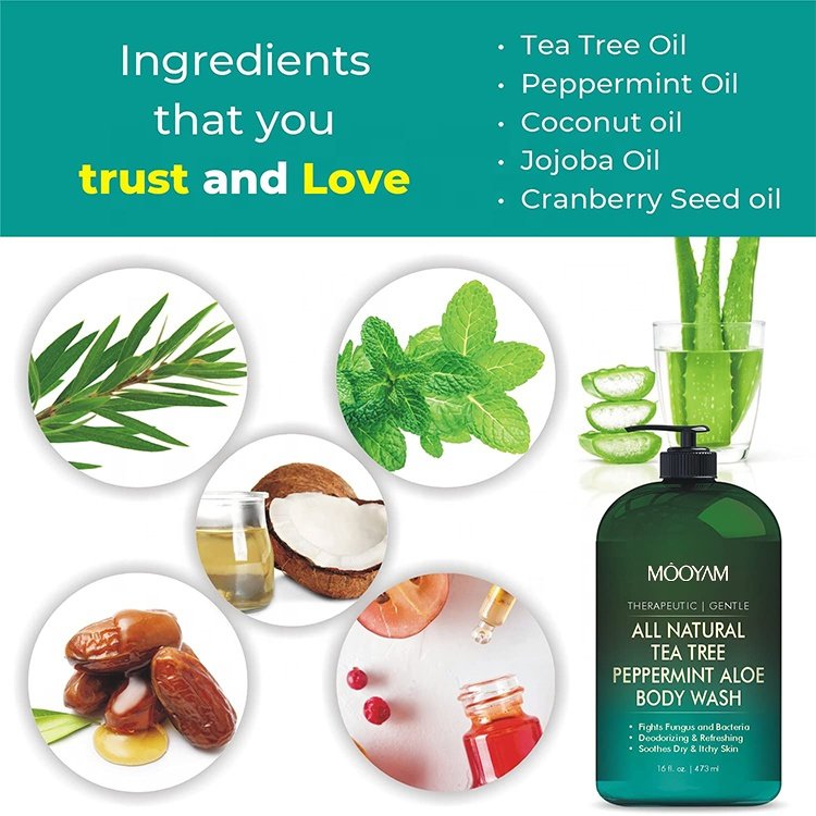 All Natural Tea Tree Mint Aloe Shower Gel Remove Body Odor Itching Eczema Athletes Men Body Wash Shower Gel