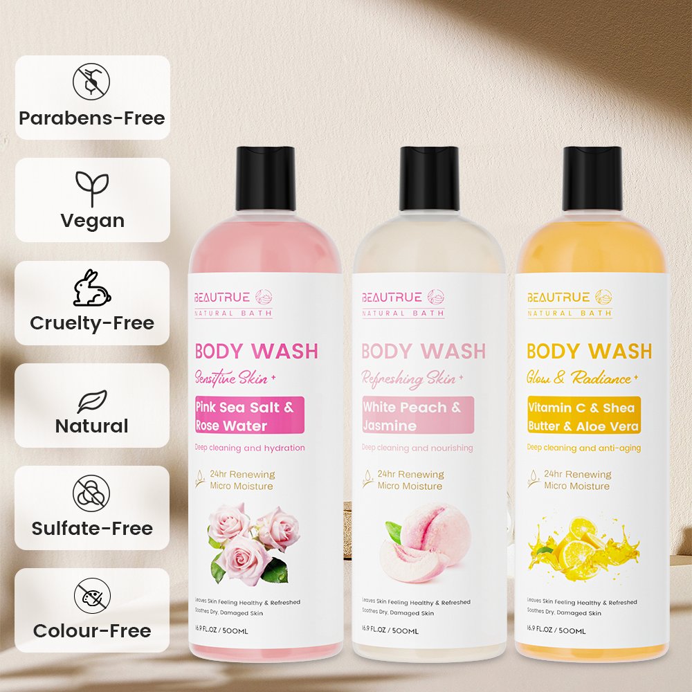Private Label 500ml Organic Natural Fragrance Rose Water Body Wash Shower For Men And Women Cleaning Nourishing Smooth Body Bath