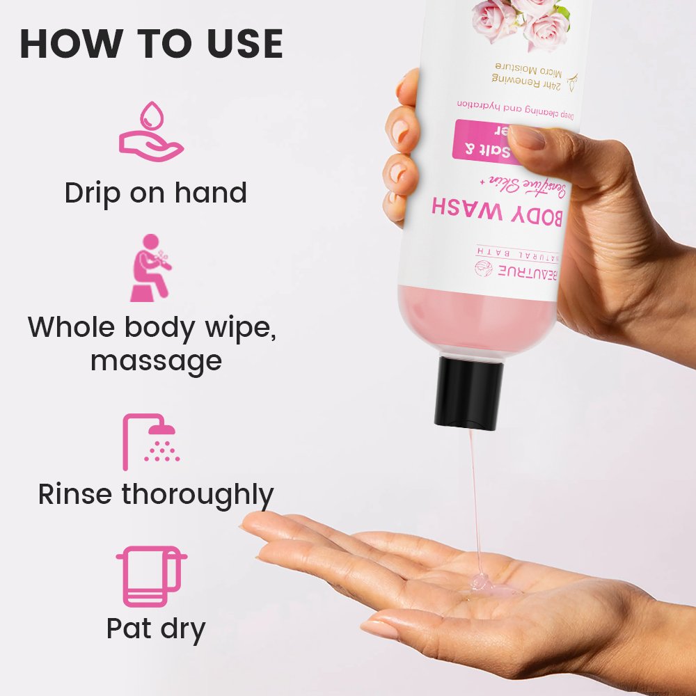Private Label 500ml Organic Natural Fragrance Rose Water Body Wash Shower For Men And Women Cleaning Nourishing Smooth Body Bath