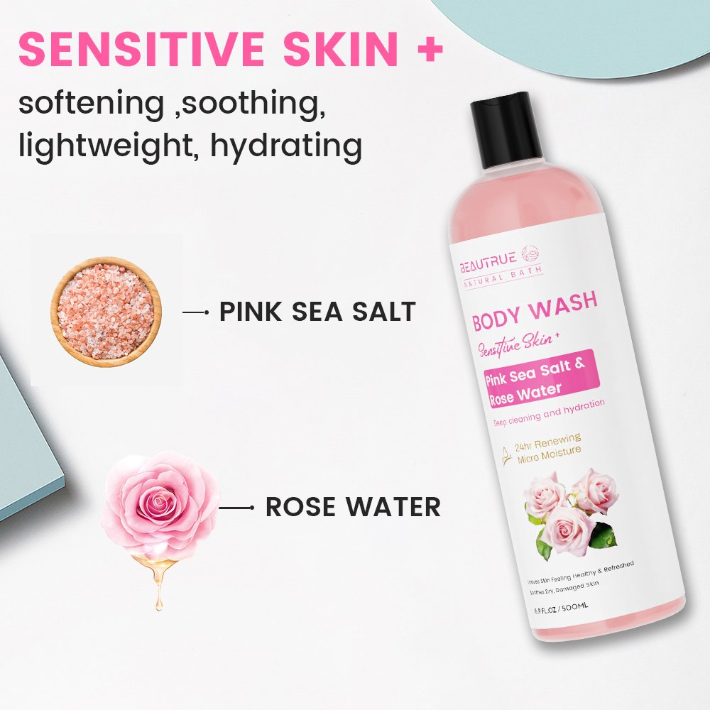 Private Label 500ml Organic Natural Fragrance Rose Water Body Wash Shower For Men And Women Cleaning Nourishing Smooth Body Bath