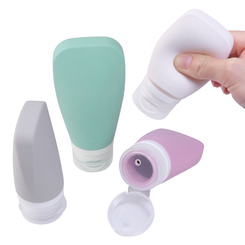 Custom 4-in-1 90/60ml Portable Reusable Travel Toiletry Containers Cosmetic Bottles Shampoo Silicone Travel Size Bottles Kit Set
