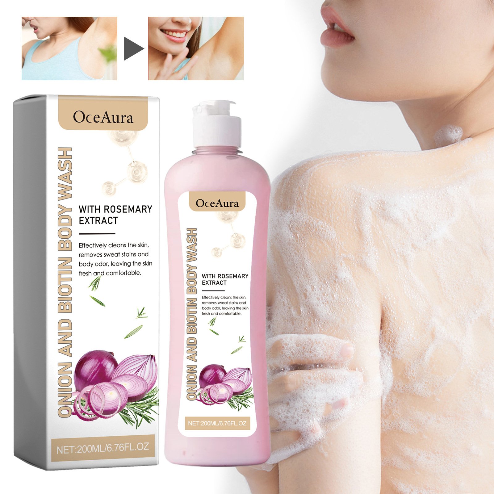 Onion Biotin Rosemary Body Wash Gentle Cleansing Odor Reducing Dryness Refreshing Moisturizer Shower Gel