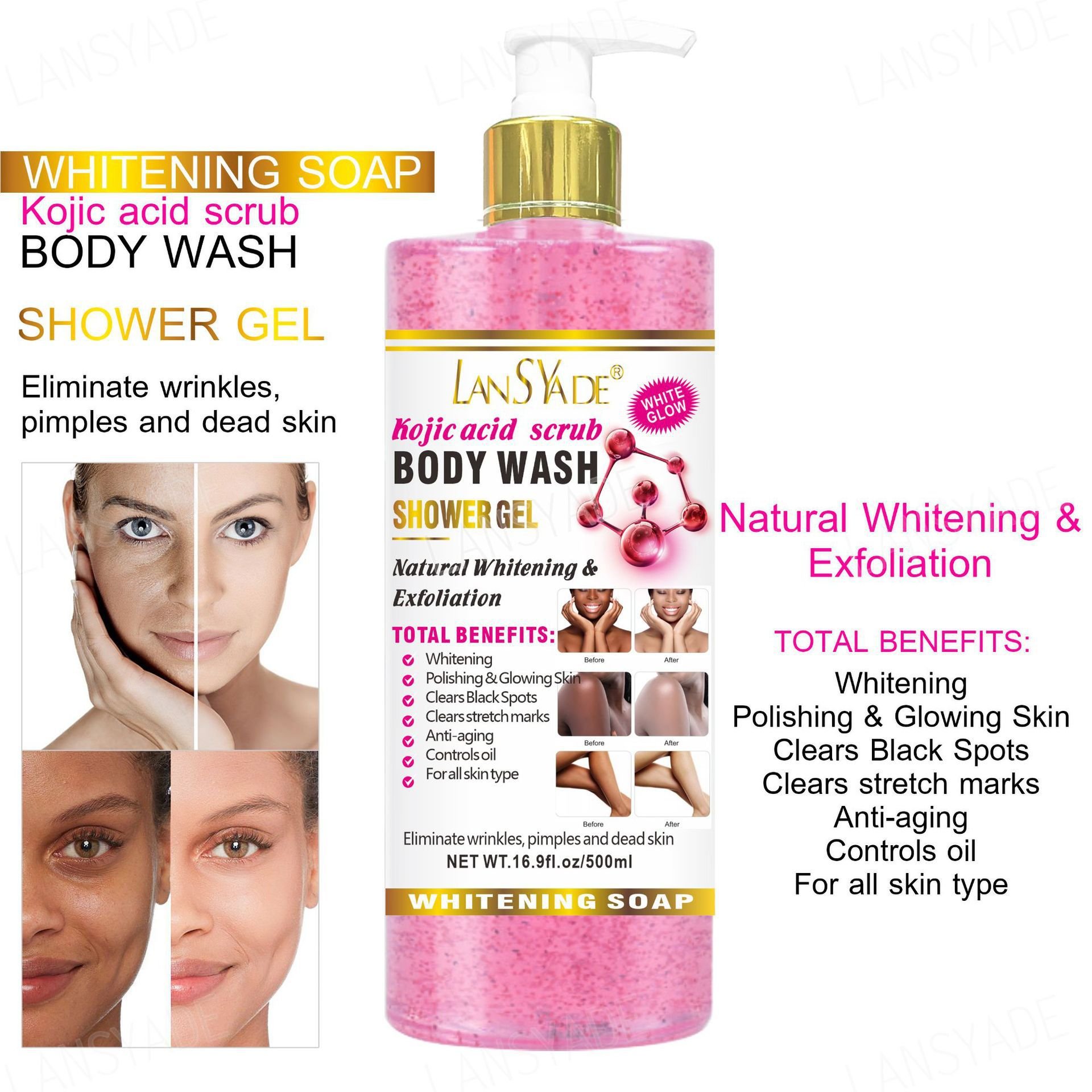 Exfoliating Silky Smooth Skin Foam Rich Moisturizing Gentle Lasting Fragrance 500ml Kojie Acid Scrubs Body Wash Shower Gel
