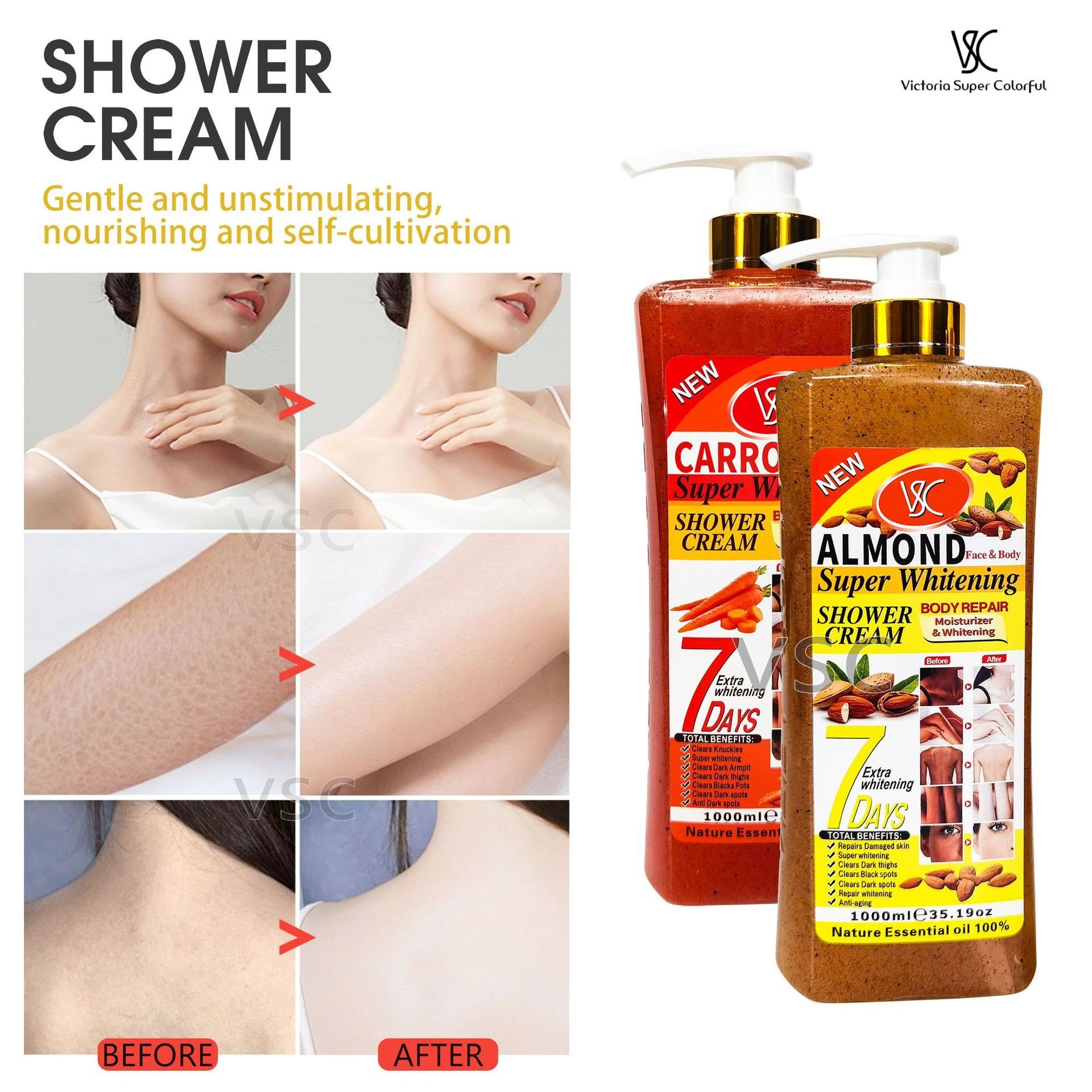 Natural 1000ml Deep Cleansing Moisturizing Exfoliating 7 Days Super Whitening Turmeric Body Wash Scrub Shower Gel