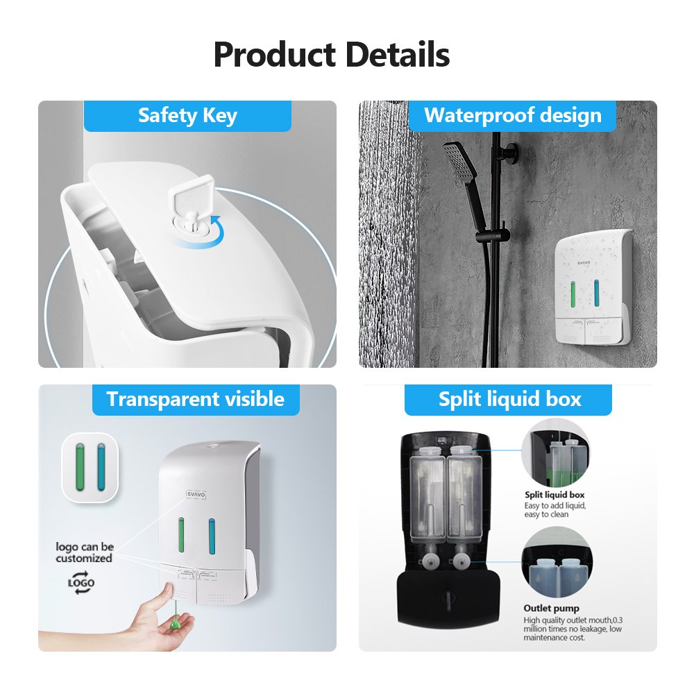 hotel bathroom Wall Mount key control 1100ML Manual Hand Liquid Shampoo Shower Gel Dispenser