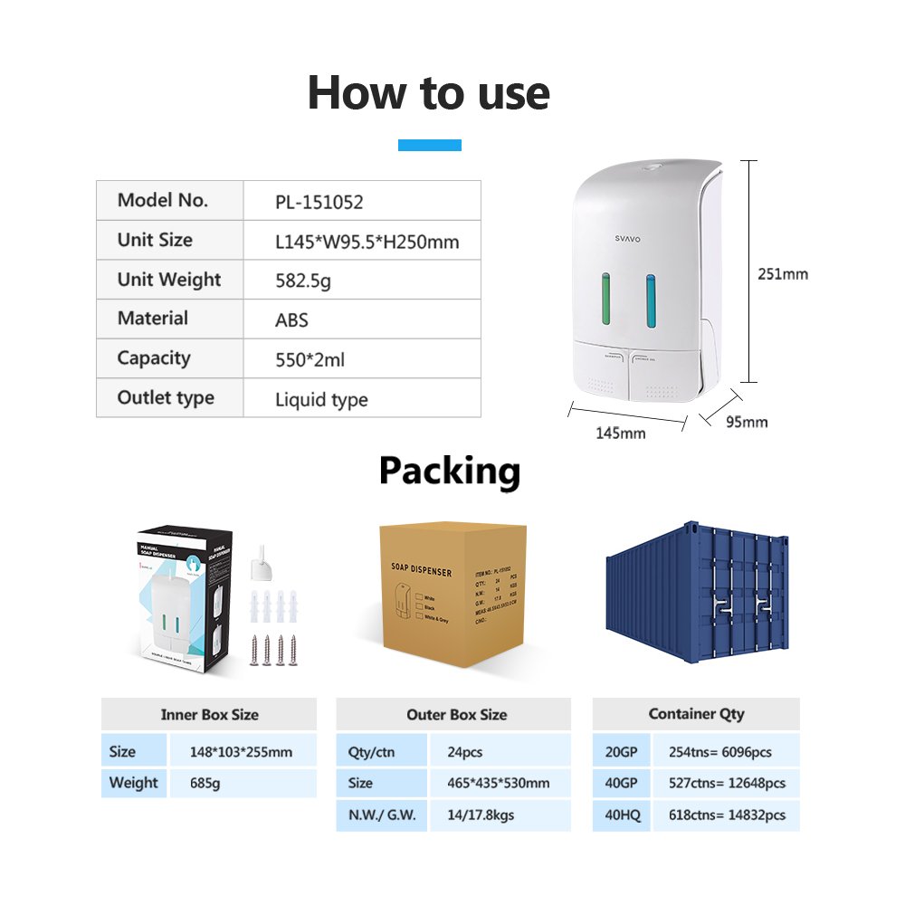 hotel bathroom Wall Mount key control 1100ML Manual Hand Liquid Shampoo Shower Gel Dispenser