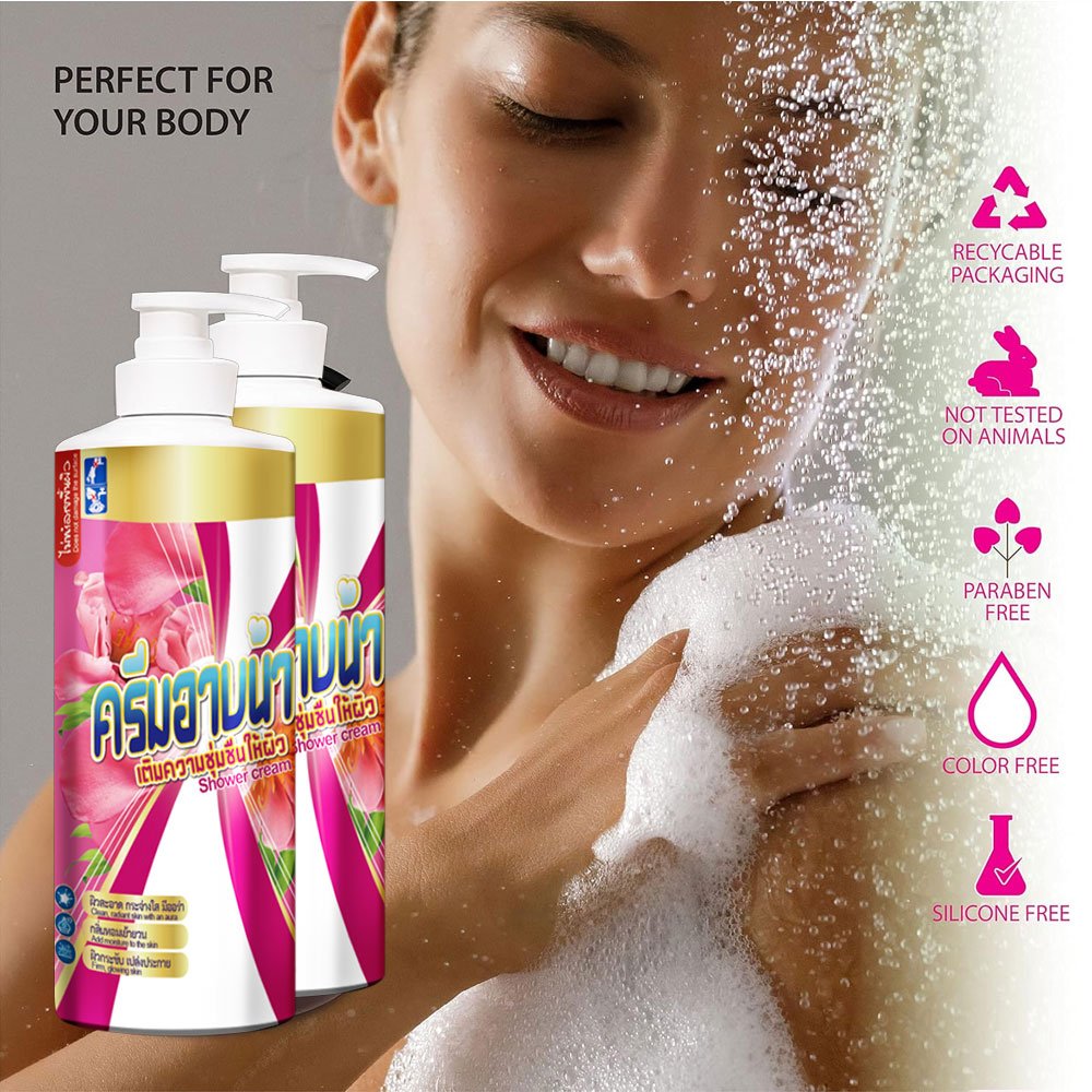 Latest new products Shower cream. Gentle formula for the skin. With natural extracts Suitable for all skin types. 1000ml