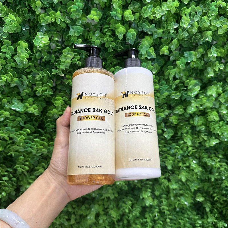 Custom Private Label Organic Cream Shower Gel Collagen 24K Gold Moisturizing Brightening Repairing Body Wash Body Lotion sets