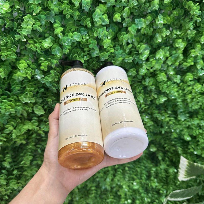 Custom Private Label Organic Cream Shower Gel Collagen 24K Gold Moisturizing Brightening Repairing Body Wash Body Lotion sets