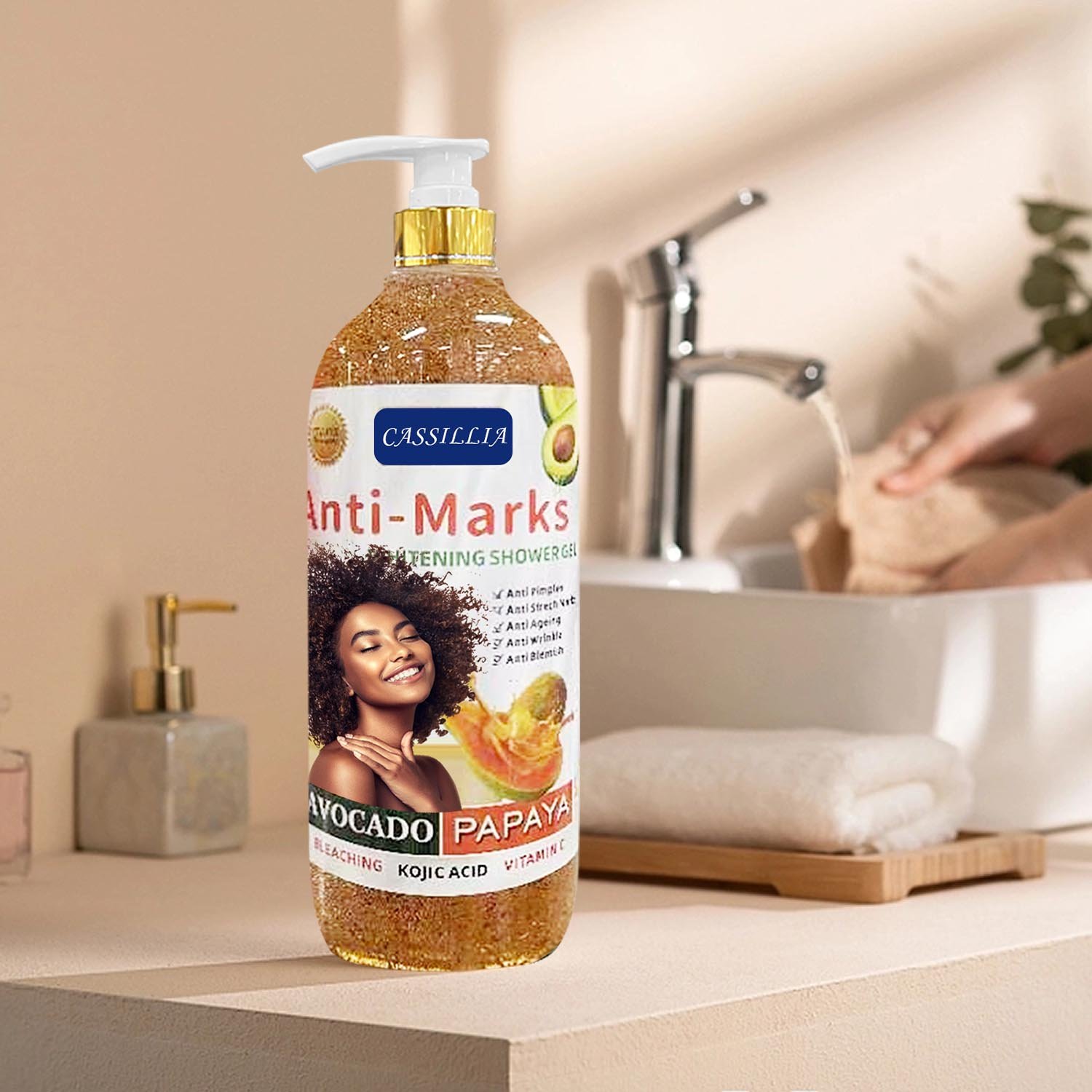 Private Label Organic Fruit Skin Hydrating Body Wash Moisturizing Scrub Shower Gel Exfoliating Lightening Whitening Washer