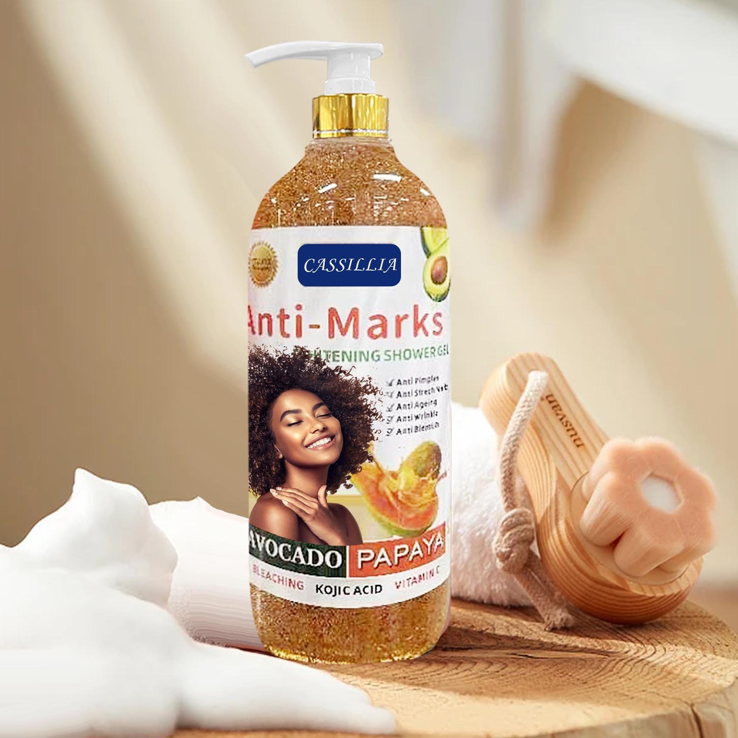 Private Label Organic Fruit Skin Hydrating Body Wash Moisturizing Scrub Shower Gel Exfoliating Lightening Whitening Washer
