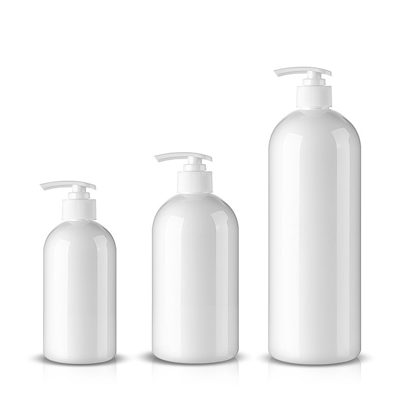 Eco friendly custom big capacity empty shampoo 250ml 500ml 1000ml PET RPET round body lotion shower gel bottle plastic bottle