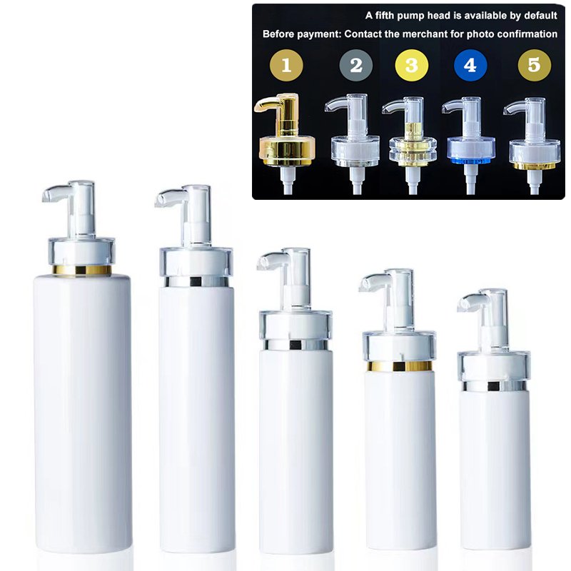 Low MOQ 100ML 200ML 300ML 500ML Deluxe PET refillable Plastic container with gold pump head shampoo shower gel Body oil bottle