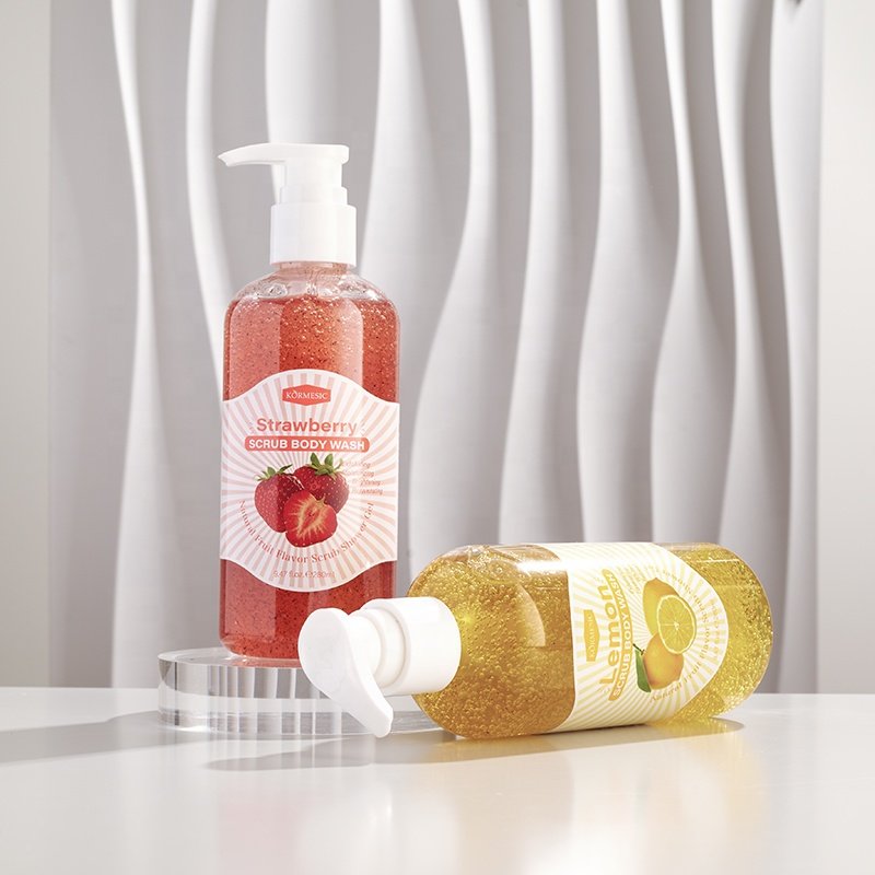 KORMESIC Herbal Natural Bath Private Label Shower Gel Wholesale Skin Lemon Kiwi Cherry Strawberry Scrub Body Wash