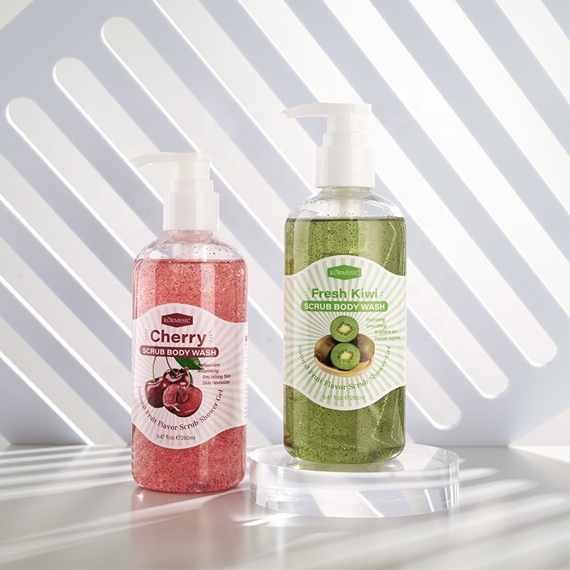 KORMESIC Herbal Natural Bath Private Label Shower Gel Wholesale Skin Lemon Kiwi Cherry Strawberry Scrub Body Wash