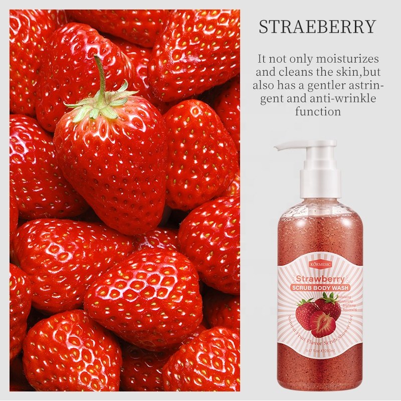 KORMESIC Herbal Natural Bath Private Label Shower Gel Wholesale Skin Lemon Kiwi Cherry Strawberry Scrub Body Wash